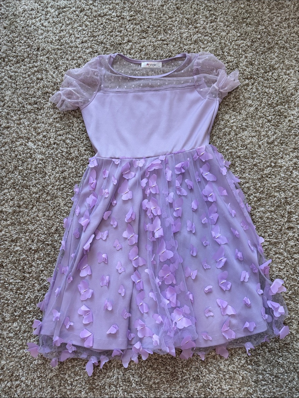 Lavender Petal Tulle Dress with Puff Sleeves and butterflies size 6